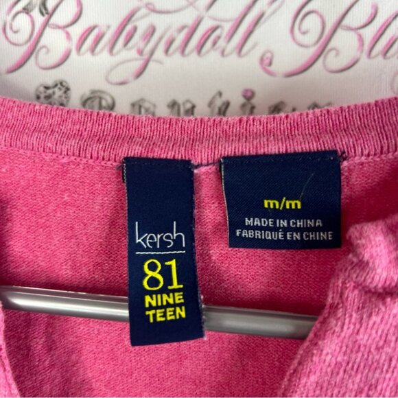 Kersh 81 nineteen cardigan pink button up Vibrant Pink Knit Top cinch waist - Picture 7 of 10